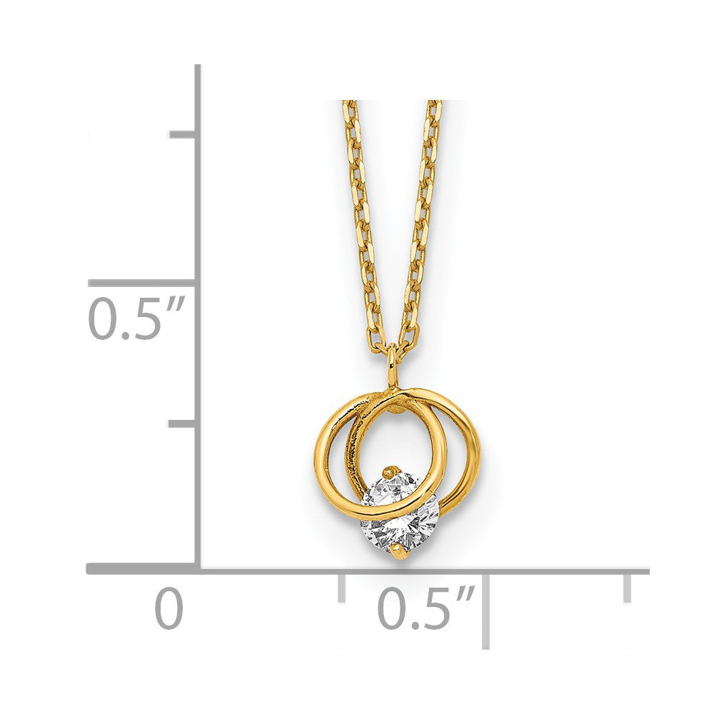 14K Gelbgold Poliert Zirkonia Doppelt Kreis 15 Zoll mit 1 Zoll Verlängerung Halskette