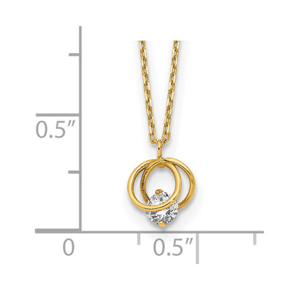 14K Gelbgold Poliert Zirkonia Doppelt Kreis 15 Zoll mit 1 Zoll Verlängerung Halskette