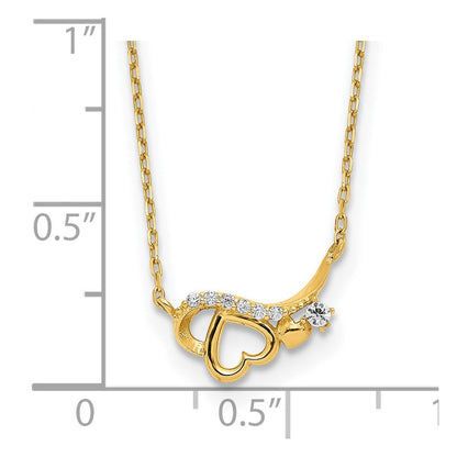 14K Gelbgold Poliert Zirkonia Herz mit 1.25 in Verlängerung Halskette