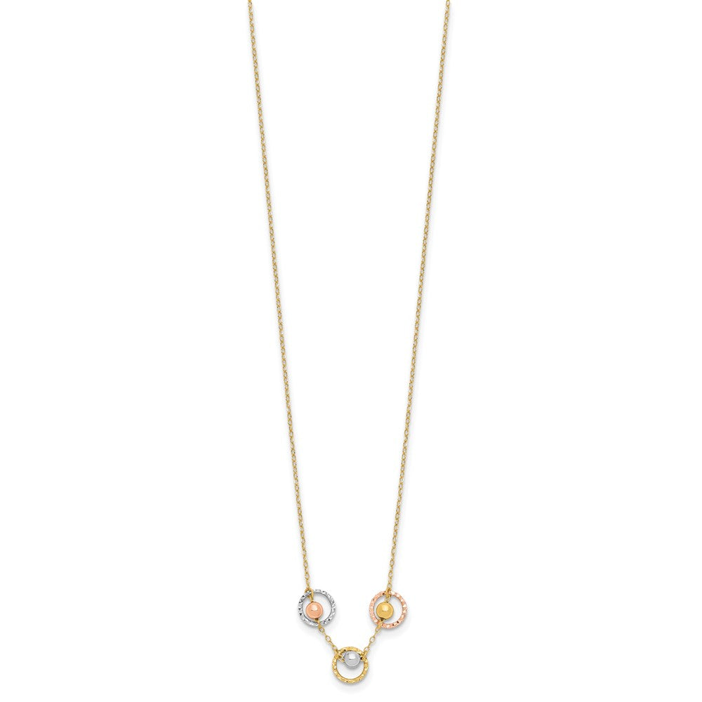 14K Tricolor Poliert Diamantiert 3 Kreis Perlen Halskette