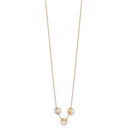 14K Tricolor Poliert Diamantiert 3 Kreis Perlen Halskette