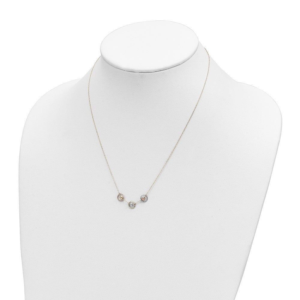 14K Tricolor Poliert Diamantiert 3 Kreis Perlen Halskette