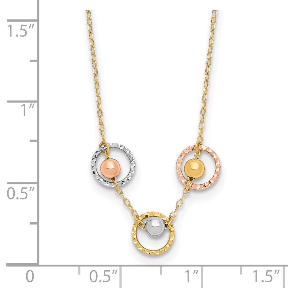 14K Tricolor Poliert Diamantiert 3 Kreis Perlen Halskette