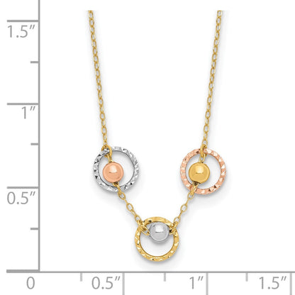 14K Tricolor Poliert Diamantiert 3 Kreis Perlen Halskette