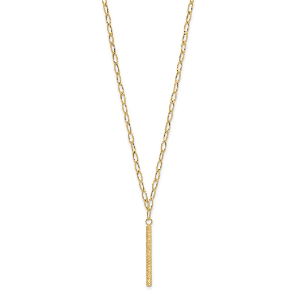 14K Gelbgold Poliert Oval Glieder Diamantiert Stab Halskette
