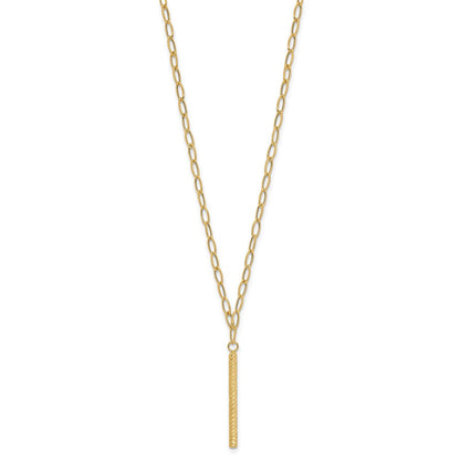 14K Gelbgold Poliert Oval Glieder Diamantiert Stab Halskette