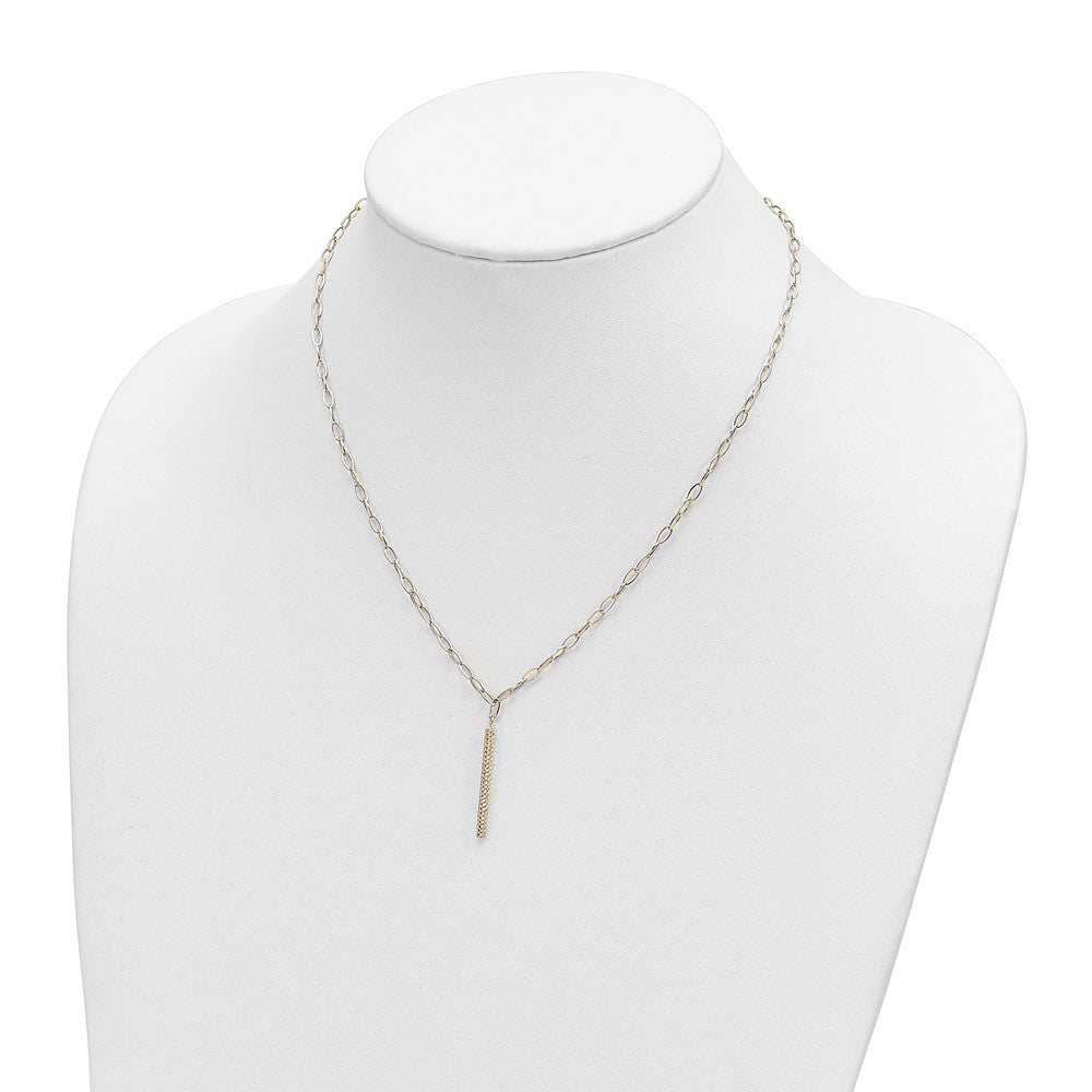14K Gelbgold Poliert Oval Glieder Diamantiert Stab Halskette