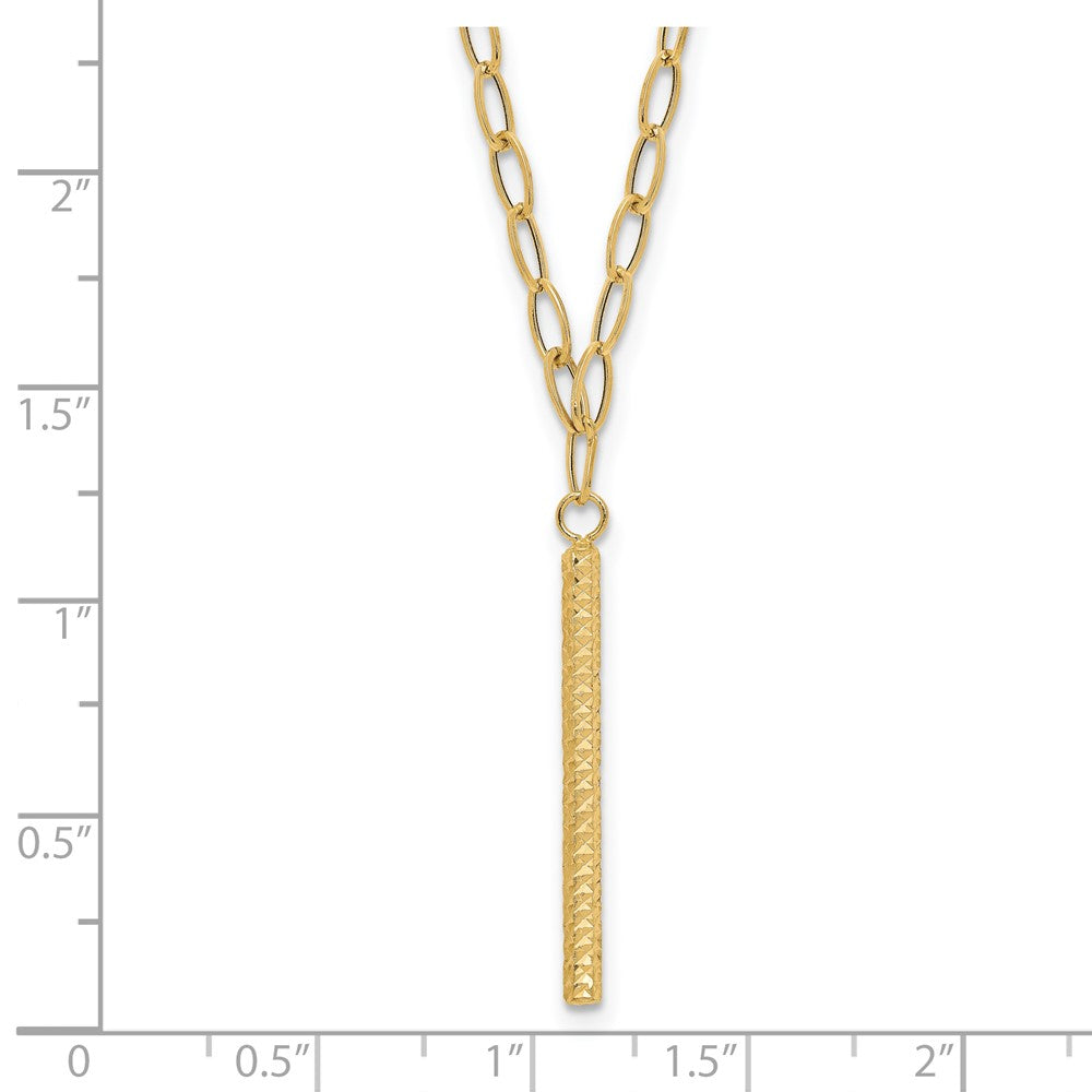 14K Gelbgold Poliert Oval Glieder Diamantiert Stab Halskette