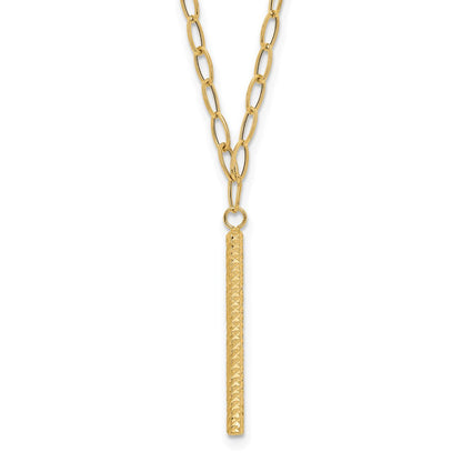 14K Gelbgold Poliert Oval Glieder Diamantiert Stab Halskette