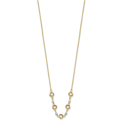 14K Bicolor 2 in Verlängerung Poliert Liebe Knots Diamantiert Perle Halskette