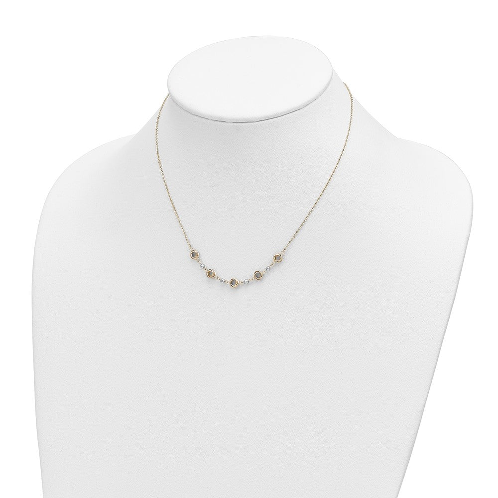14K Bicolor 2 in Verlängerung Poliert Liebe Knots Diamantiert Perle Halskette