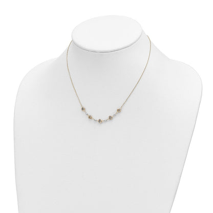 14K Bicolor 2 in Verlängerung Poliert Liebe Knots Diamantiert Perle Halskette