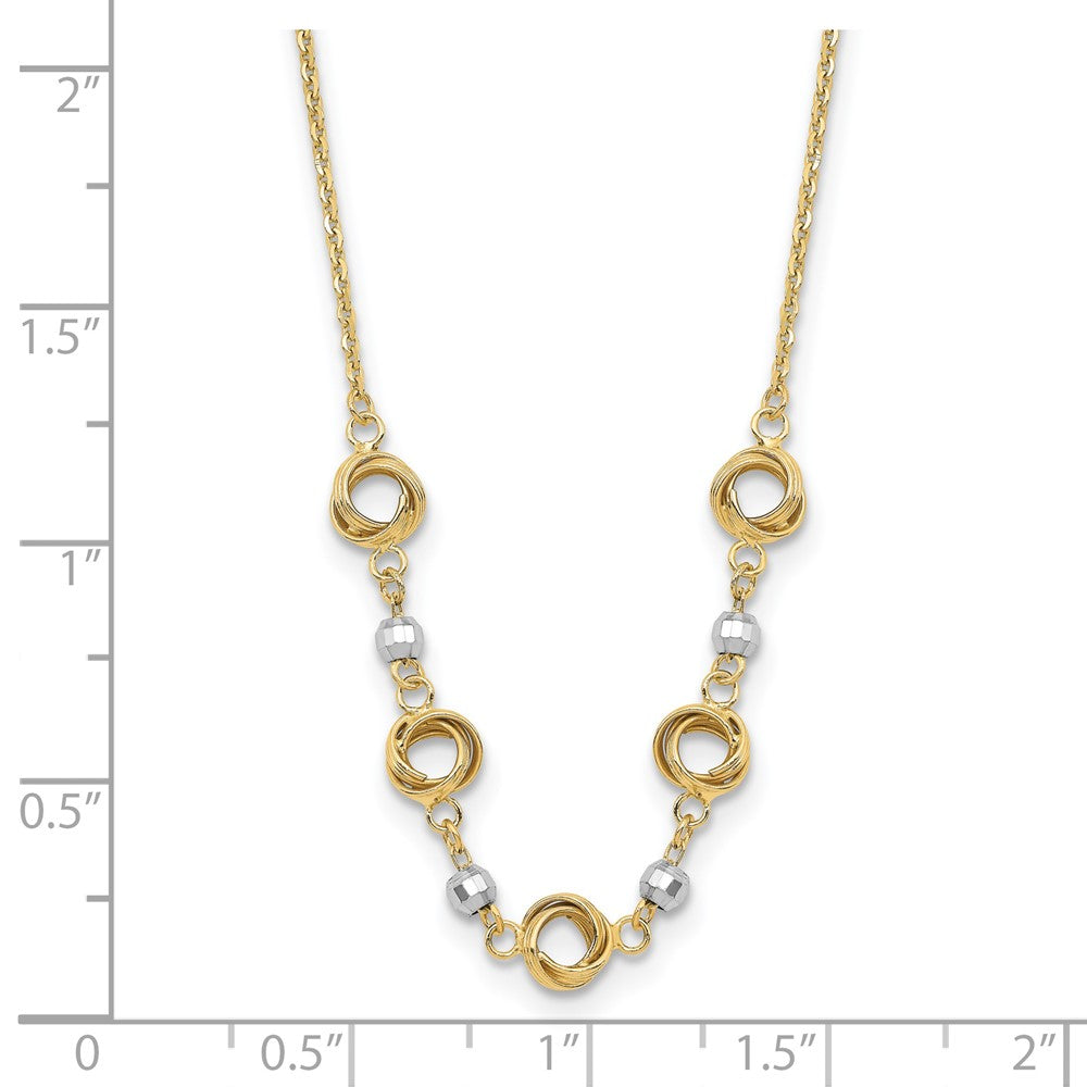14K Bicolor 2 in Verlängerung Poliert Liebe Knots Diamantiert Perle Halskette