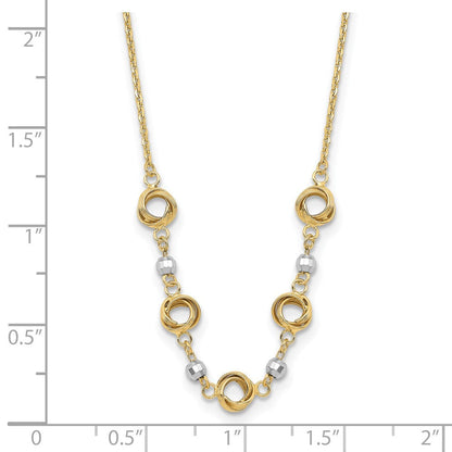14K Bicolor 2 in Verlängerung Poliert Liebe Knots Diamantiert Perle Halskette