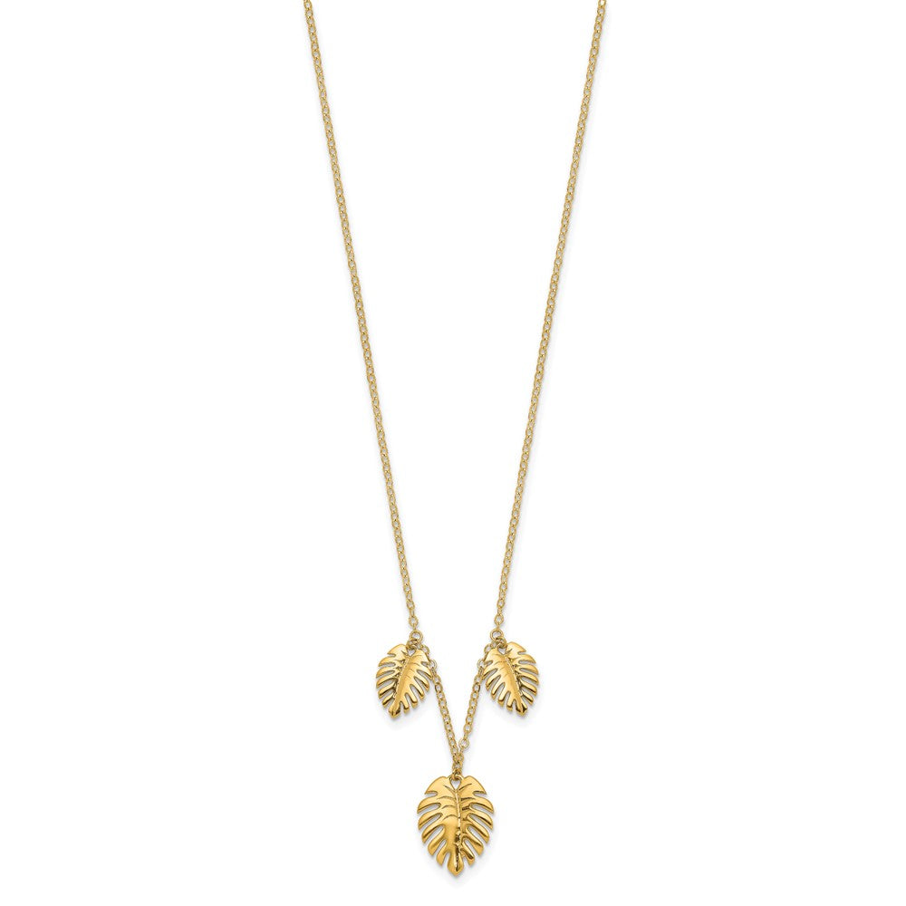 14K Gelbgold Poliert Hängend Palme Leaves Halskette
