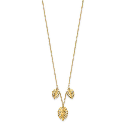 14K Gelbgold Poliert Hängend Palme Leaves Halskette
