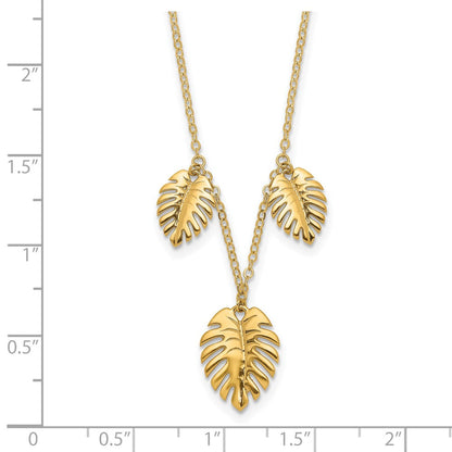 14K Gelbgold Poliert Hängend Palme Leaves Halskette