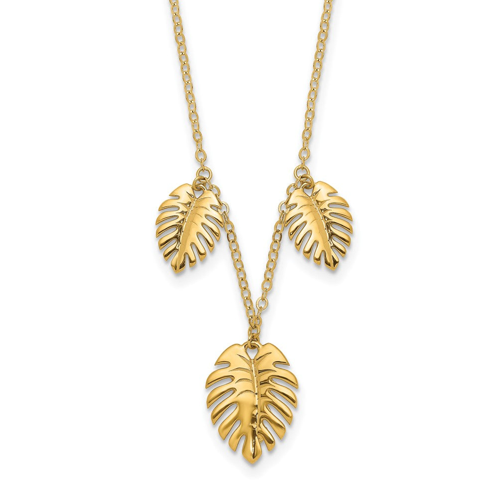 14K Gelbgold Poliert Hängend Palme Leaves Halskette