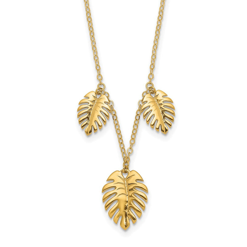 14K Gelbgold Poliert Hängend Palme Leaves Halskette