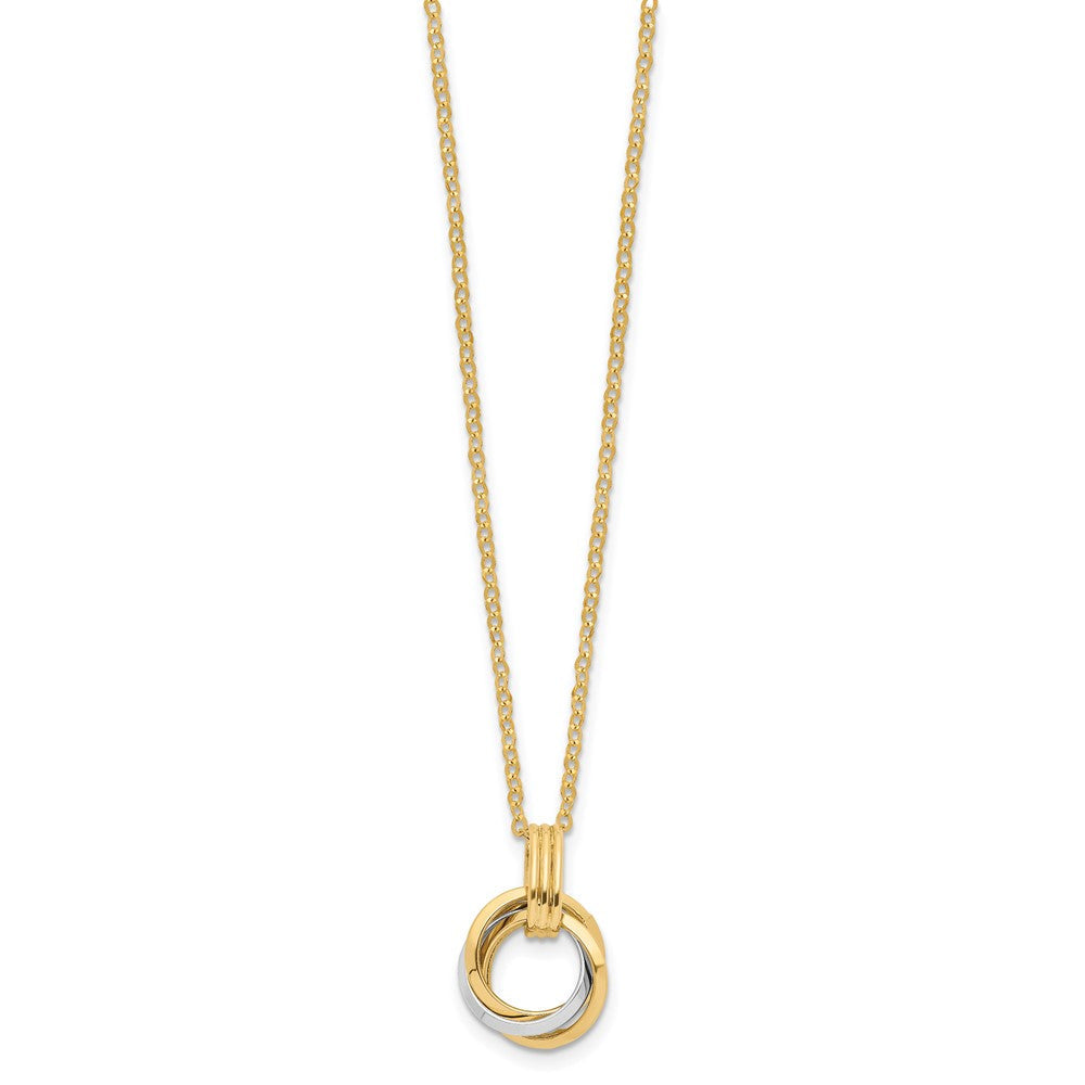 14K Bicolor Poliert Intertwined Kreise Mit.25 Zoll Verlängerung Halskette