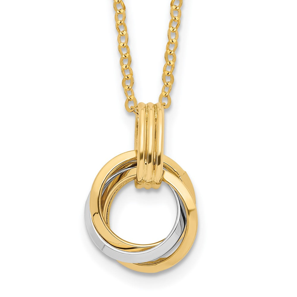 14K Bicolor Poliert Intertwined Kreise Mit.25 Zoll Verlängerung Halskette