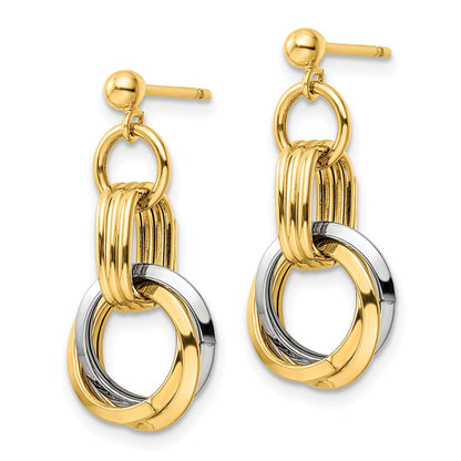 14K Bicolor Poliert Intertwined Kreise Stecker Ohrhänger