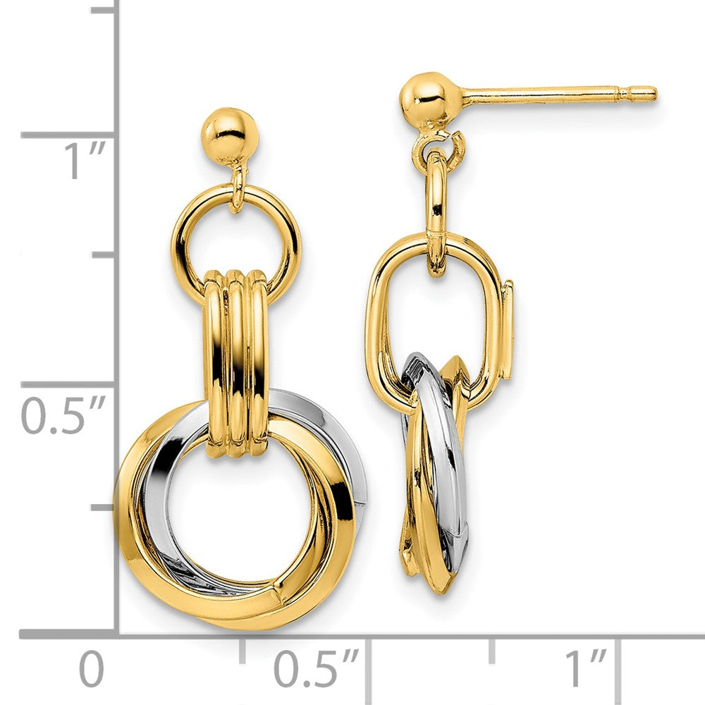 14K Bicolor Poliert Intertwined Kreise Stecker Ohrhänger
