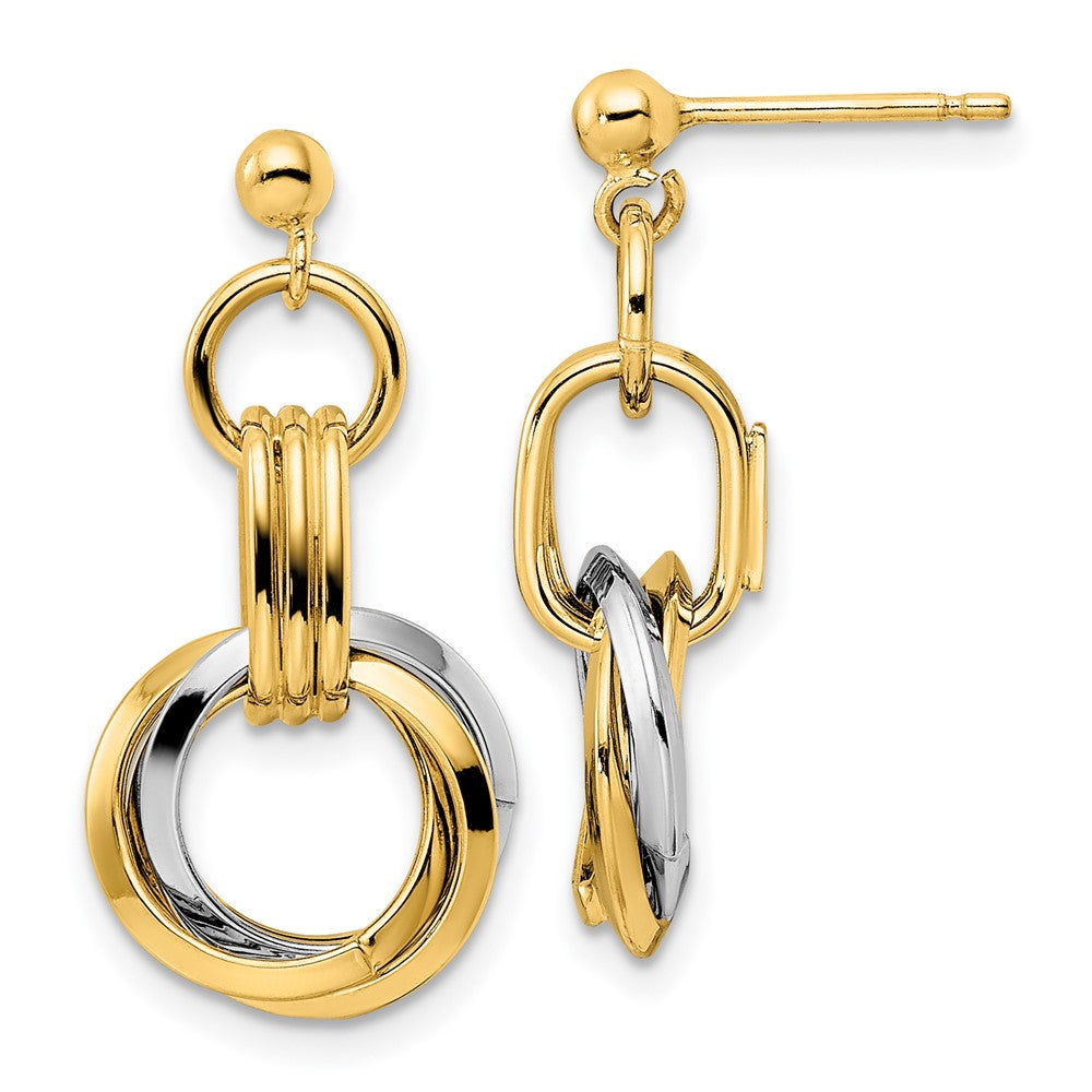 14K Bicolor Poliert Intertwined Kreise Stecker Ohrhänger