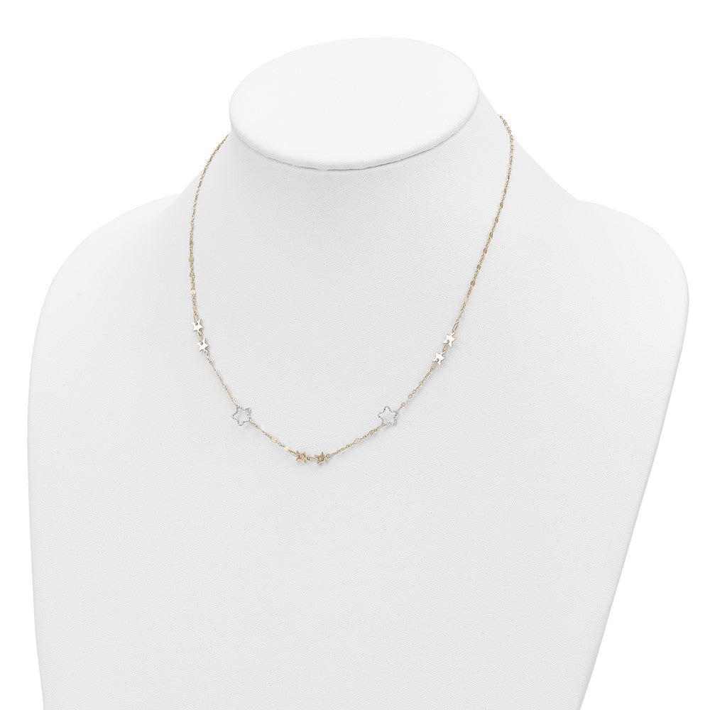 14K Bicolor Poliert Stern Halskette
