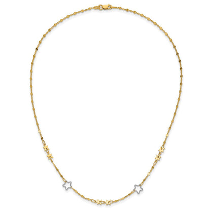 14K Bicolor Poliert Stern Halskette