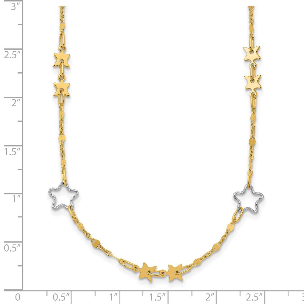 14K Bicolor Poliert Stern Halskette