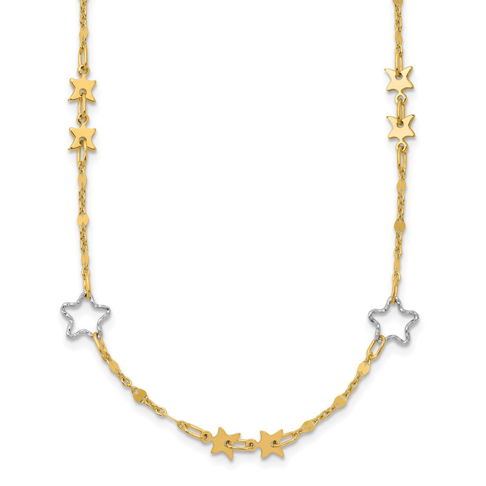 14K Bicolor Poliert Stern Halskette