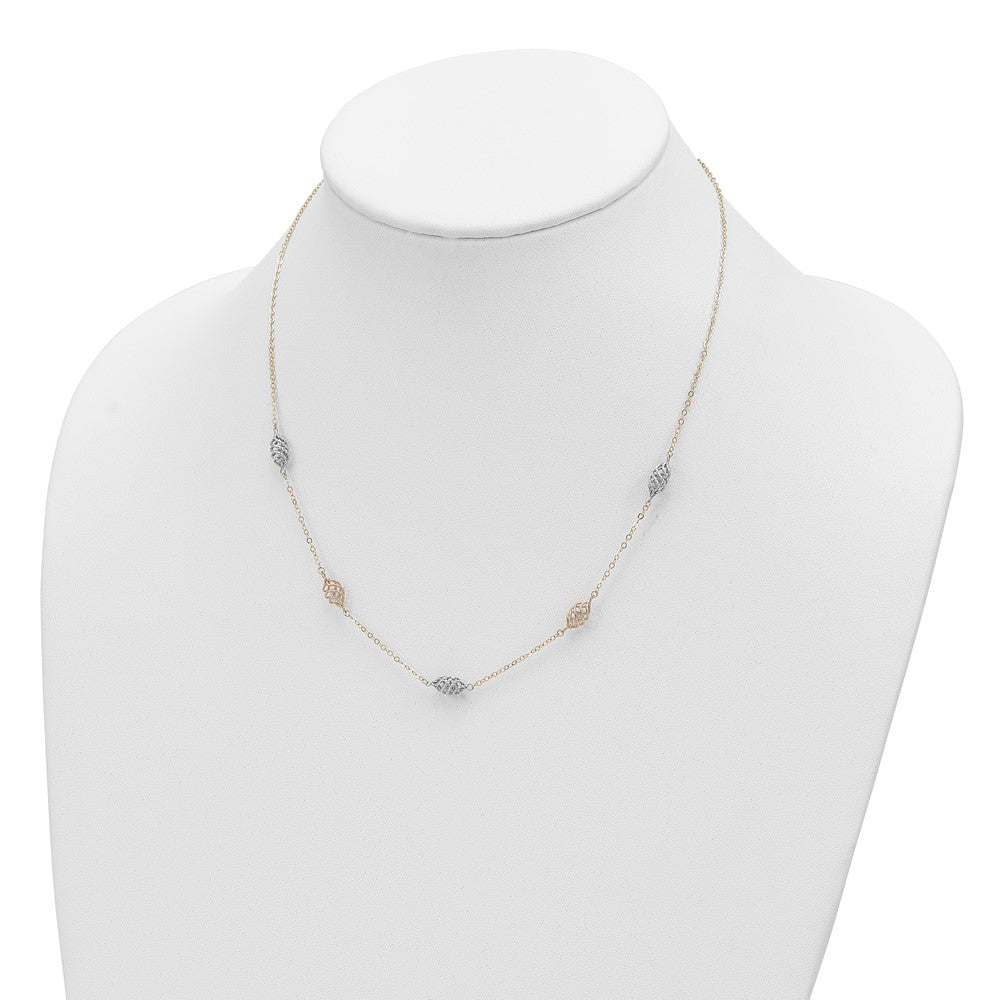 14K Bicolor Poliert Spirale 5 Station Halskette