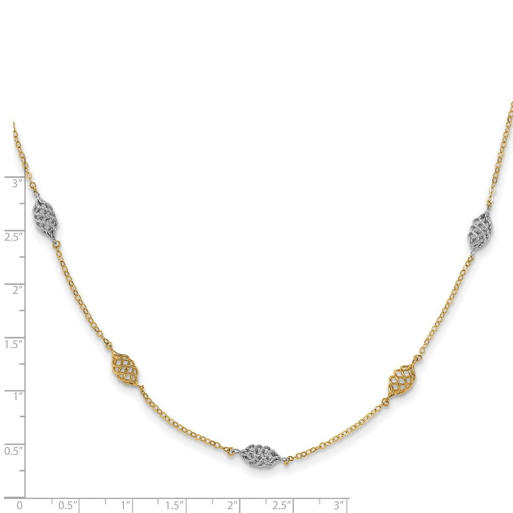 14K Bicolor Poliert Spirale 5 Station Halskette
