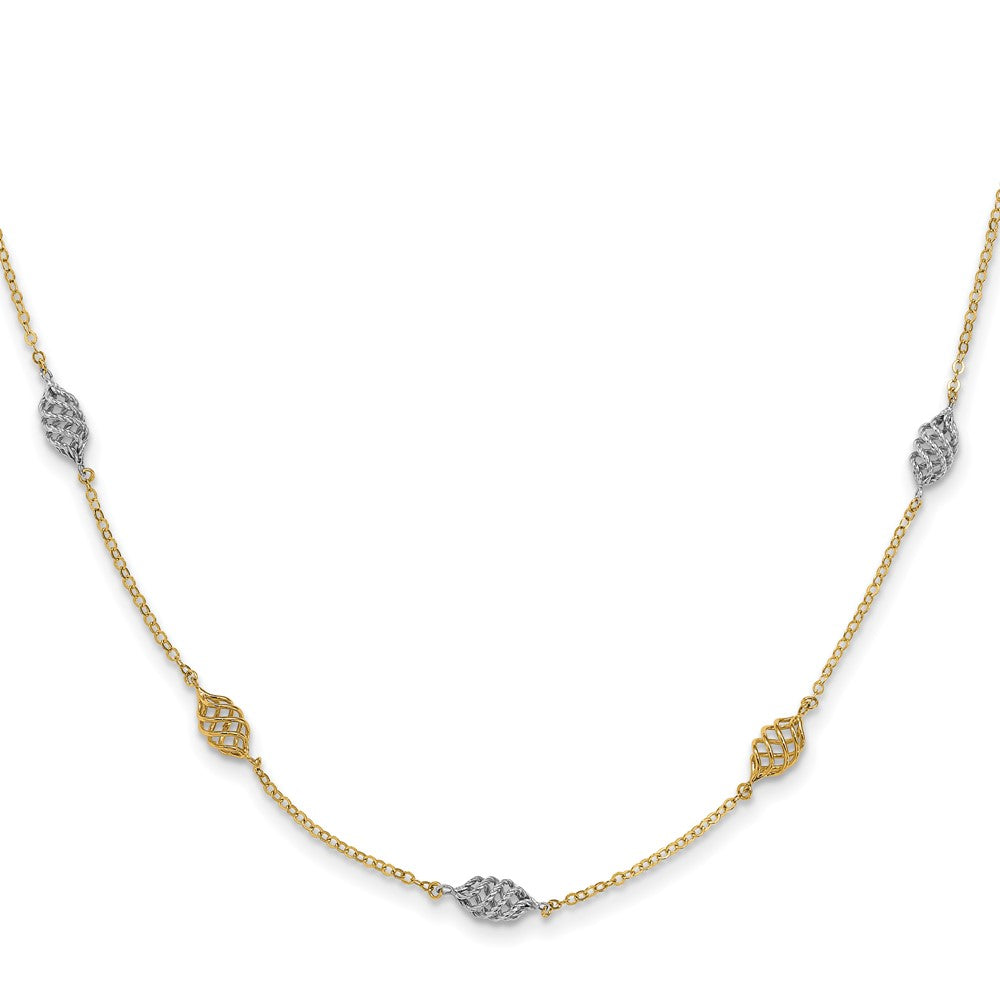 14K Bicolor Poliert Spirale 5 Station Halskette