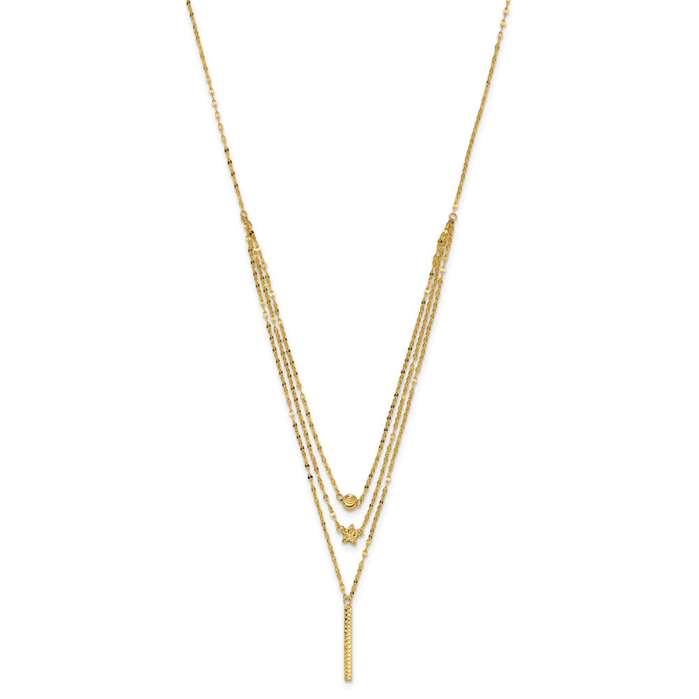 14K Gelbgold Drei Layer Diamantiert Perle/star/bar Halskette