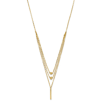 14K Gelbgold Drei Layer Diamantiert Perle/star/bar Halskette