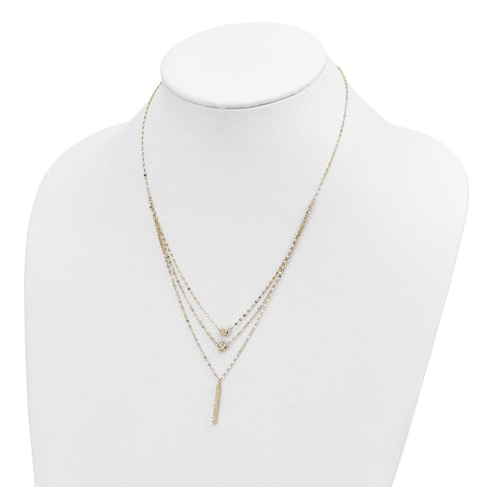 14K Gelbgold Drei Layer Diamantiert Perle/star/bar Halskette