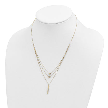 14K Gelbgold Drei Layer Diamantiert Perle/star/bar Halskette