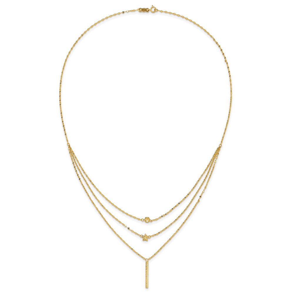 14K Gelbgold Drei Layer Diamantiert Perle/star/bar Halskette