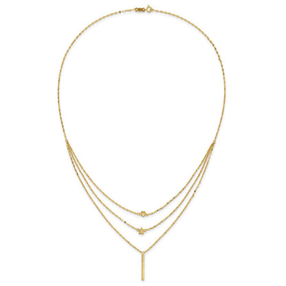 14K Gelbgold Drei Layer Diamantiert Perle/star/bar Halskette