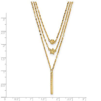 14K Gelbgold Drei Layer Diamantiert Perle/star/bar Halskette