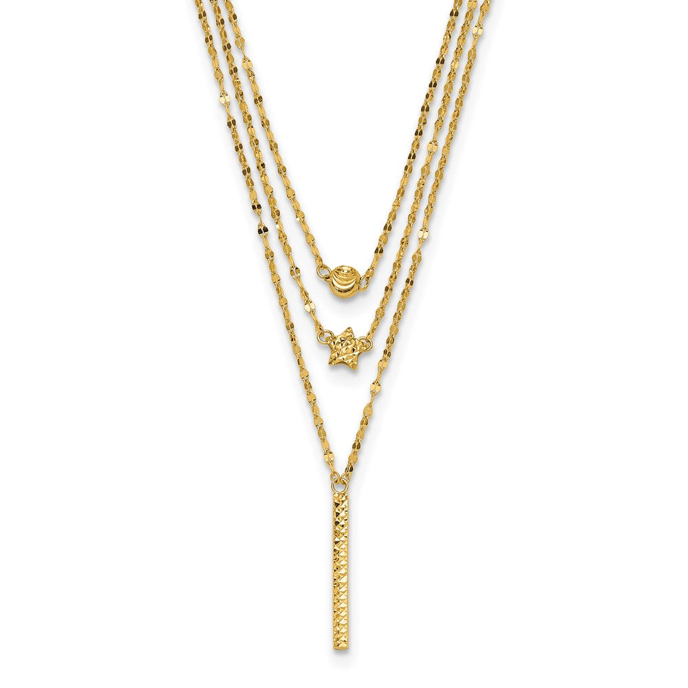 14K Gelbgold Drei Layer Diamantiert Perle/star/bar Halskette