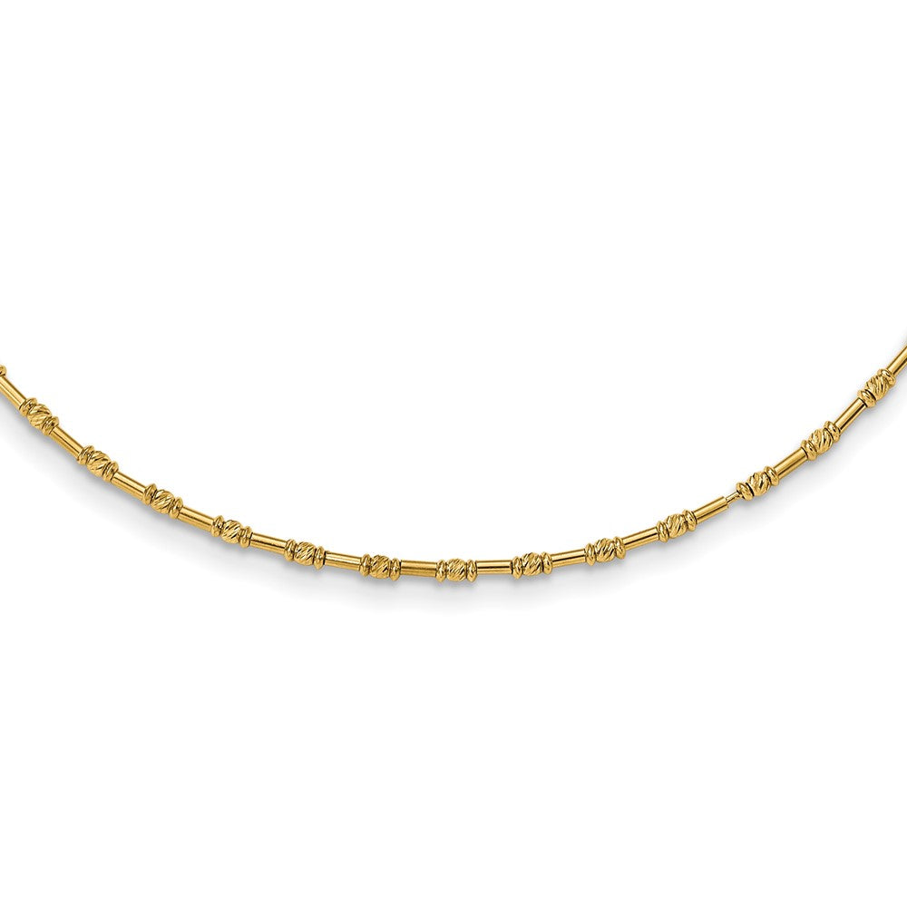 14K Gelbgold Poliert und Diamantiert Fantasie Gekugelt 17 Zoll Halskette