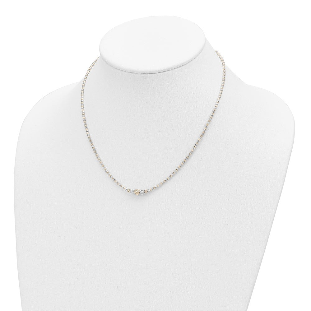 14K Bicolor Poliert Diamantiert Gekugelt 17 Zoll Halskette