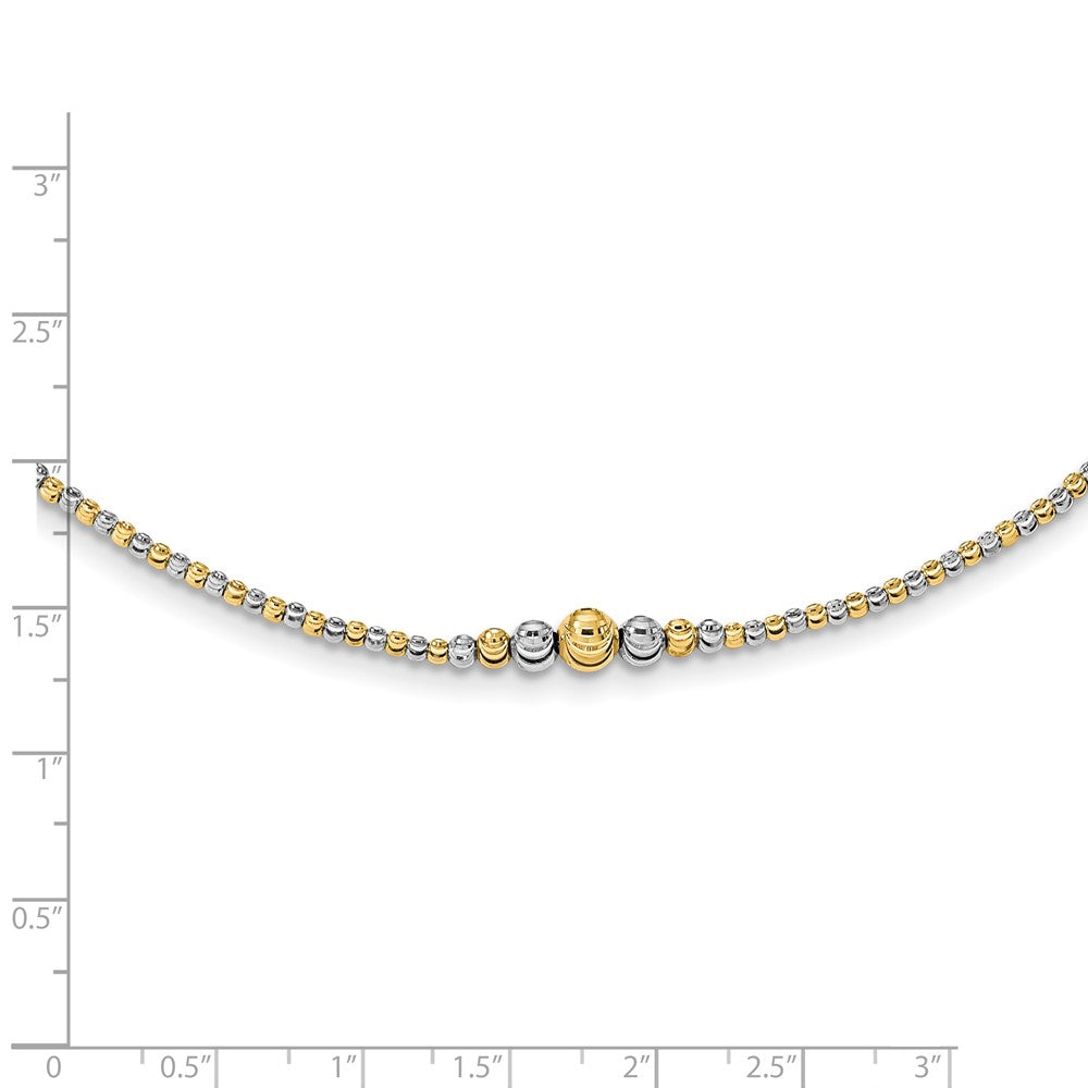 14K Bicolor Poliert Diamantiert Gekugelt 17 Zoll Halskette