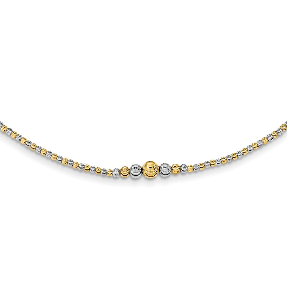 14K Bicolor Poliert Diamantiert Gekugelt 17 Zoll Halskette