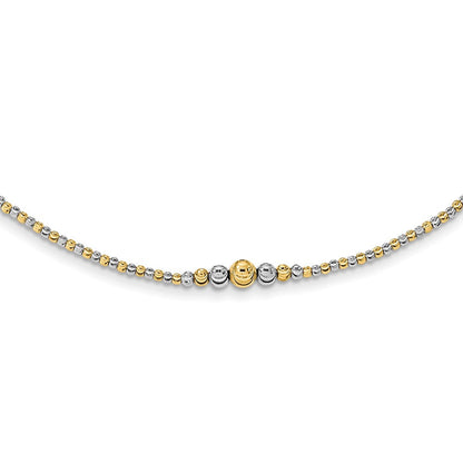 14K Bicolor Poliert Diamantiert Gekugelt 17 Zoll Halskette