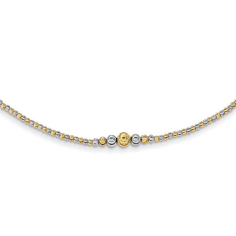 14K Bicolor Poliert Diamantiert Gekugelt 17 Zoll Halskette
