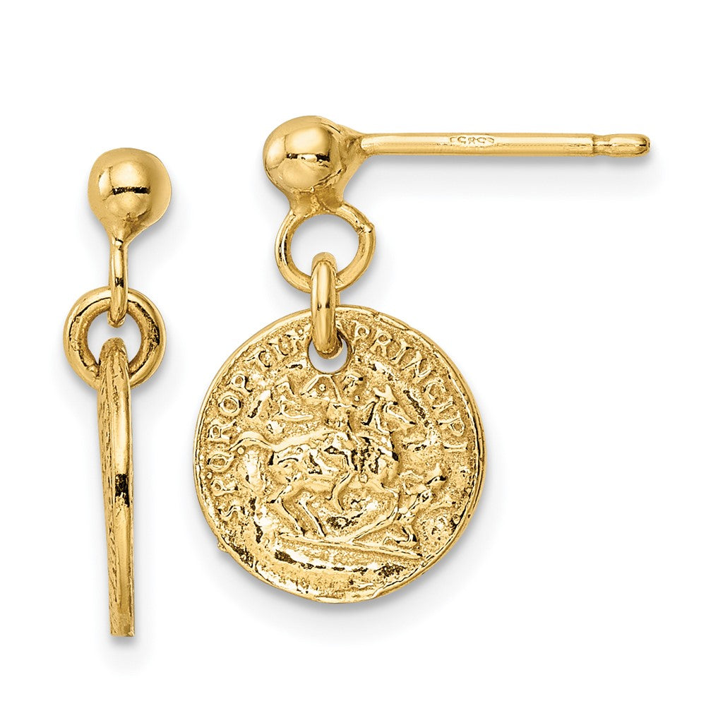 14K Gelbgold Poliert Coins Stecker Ohrhänger